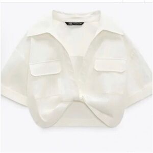 NWT ZARA WOMAN ECRU CROP TOP WITH KNOT TWIST 4688/005 SIZE M